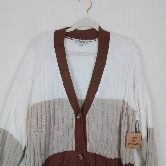Plus Size Acrylic Cardigan Sweater Size 2X White, Brown, Tan Colorblock - Picture 3 of 11